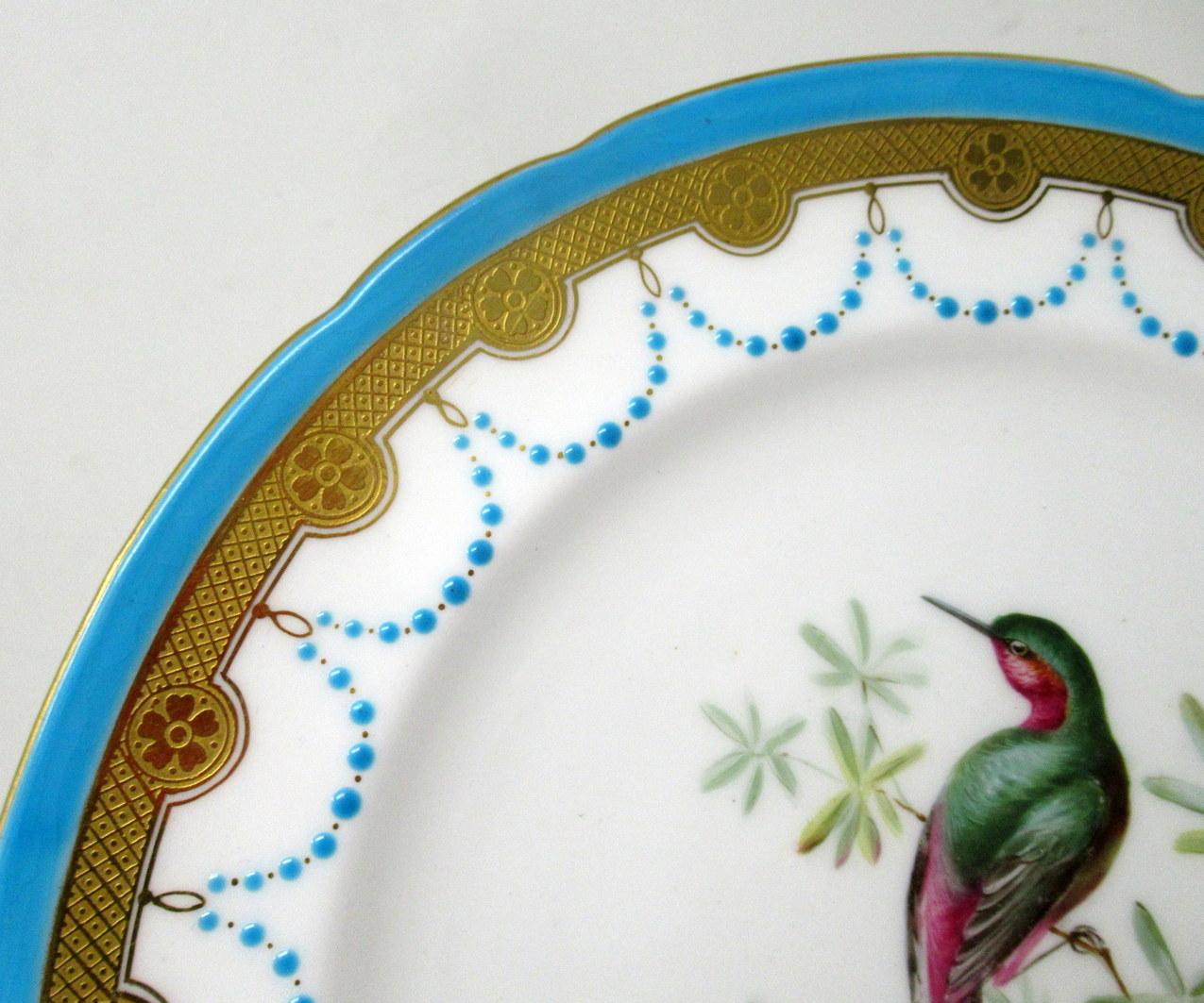 Hand-Painted Antique Minton Staffordshire Porcelain Cabinet Plate Centerpiece Birds Turquoise