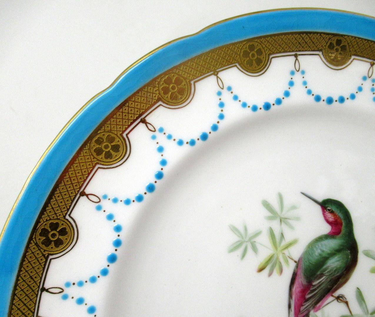 Antique Minton Staffordshire Porcelain Cabinet Plate Centerpiece Birds Turquoise In Good Condition In Dublin, Ireland