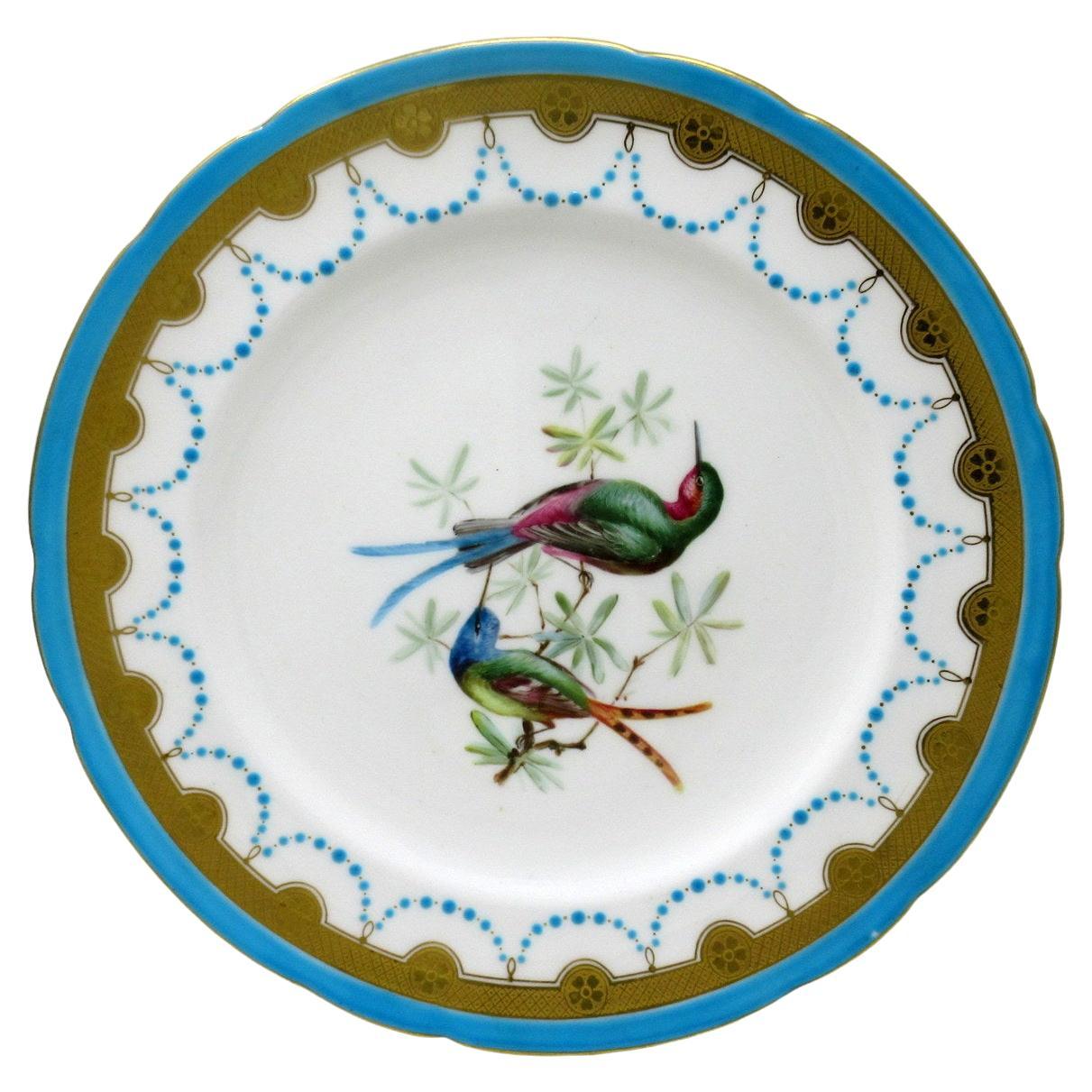 Antique Minton Staffordshire Porcelain Cabinet Plate Centerpiece Birds Turquoise