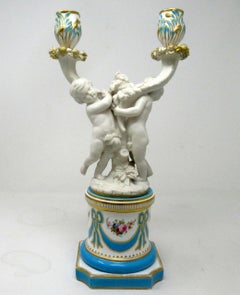Antiguo Minton Staffordshire Porcelana Candelabro Centro de Mesa Pariano Querubín 19C