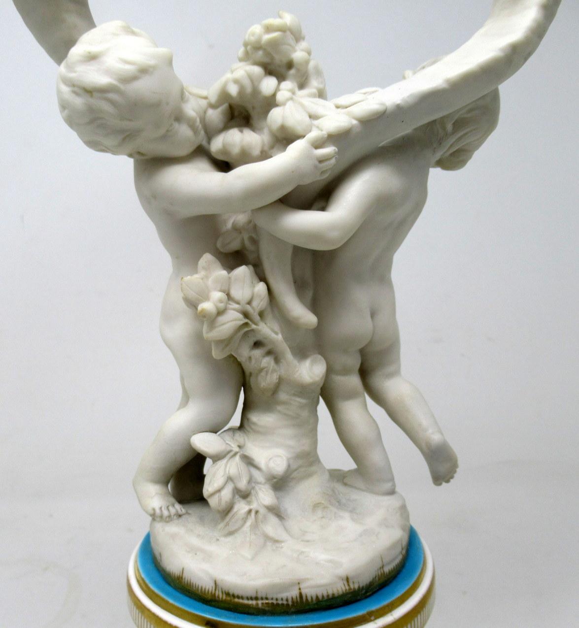 Hand-Painted Antique Minton Staffordshire Porcelain Candelabra Centerpiece Parian Cherub 19C For Sale