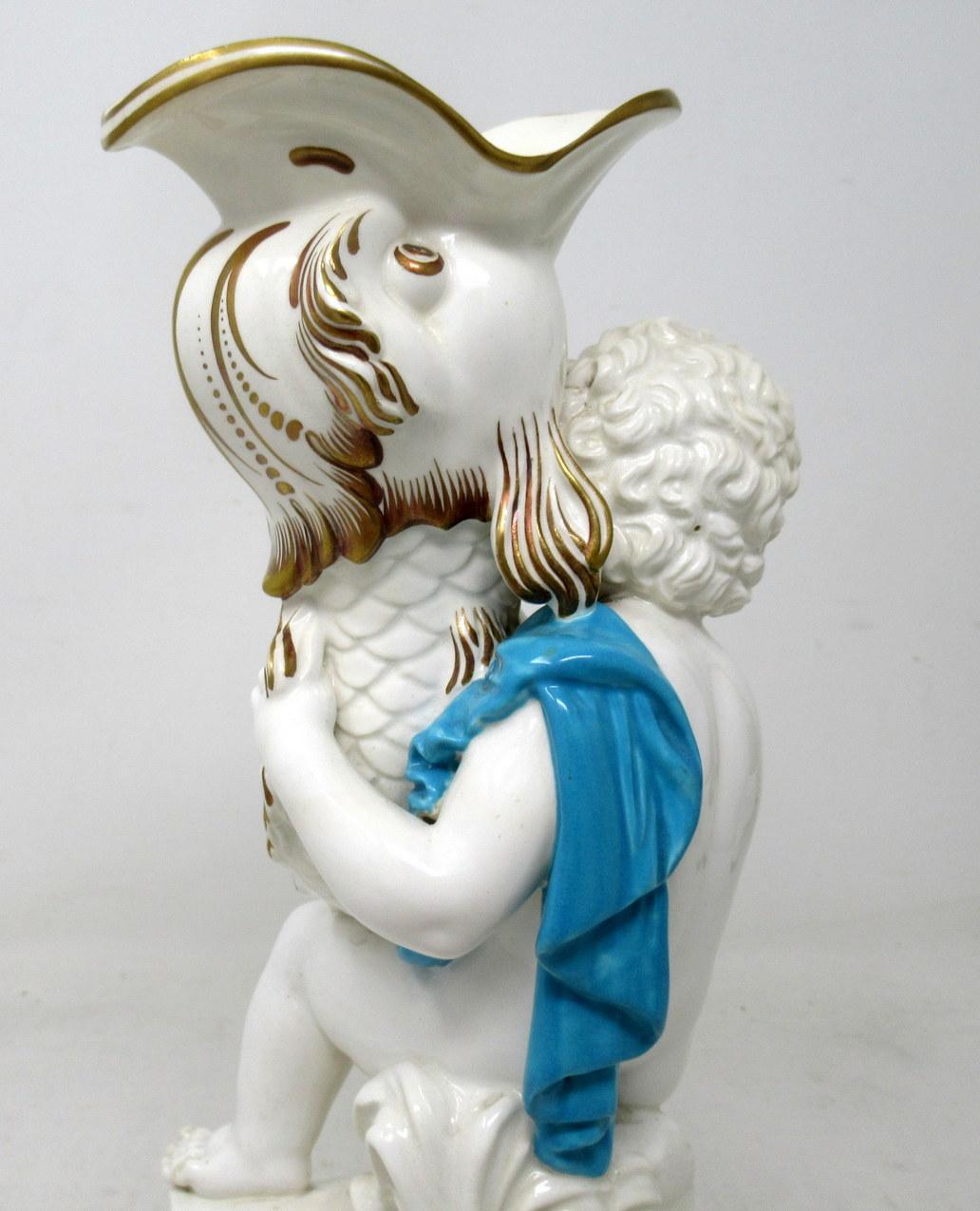 Antique Minton Staffordshire Porcelain Vase Centerpiece Cherub Dolphin Turquoise For Sale 3