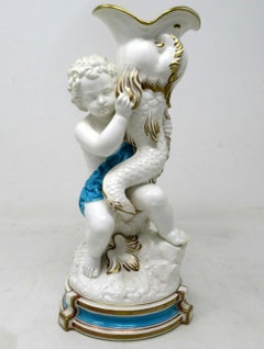Antike Minton Staffordshire Porzellanvase Tafelaufsatz Cherub Delphin Türkis
