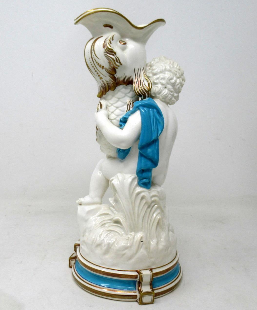English Antique Minton Staffordshire Porcelain Vase Centerpiece Cherub Dolphin Turquoise For Sale