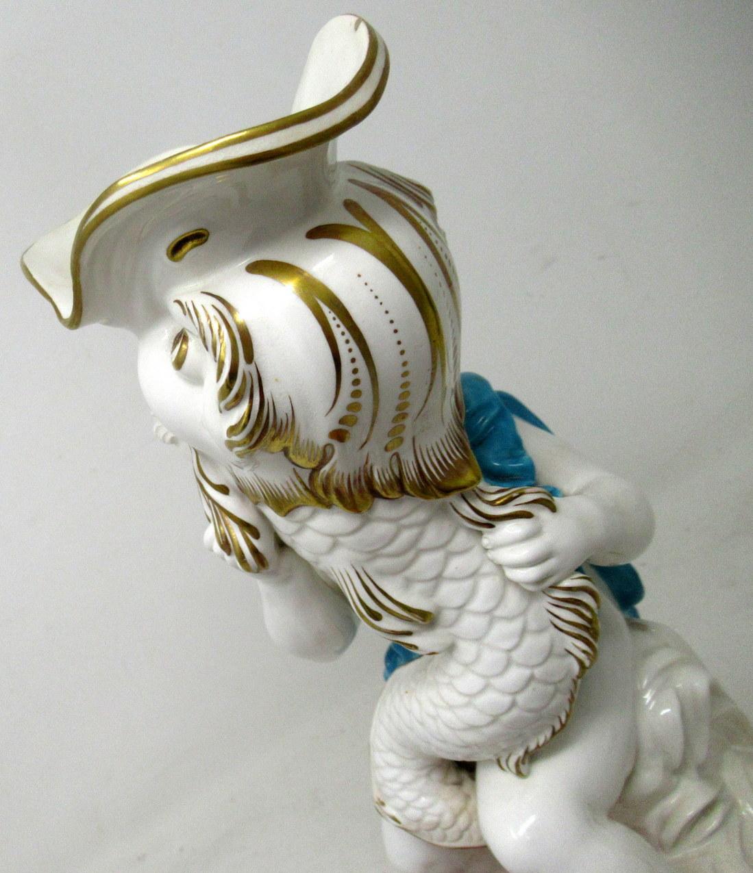 Pottery Antique Minton Staffordshire Porcelain Vase Centerpiece Cherub Dolphin Turquoise For Sale