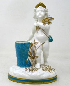 Antique Minton Staffordshire Porcelain Vase Centerpiece Cherub Turquoise Gilt