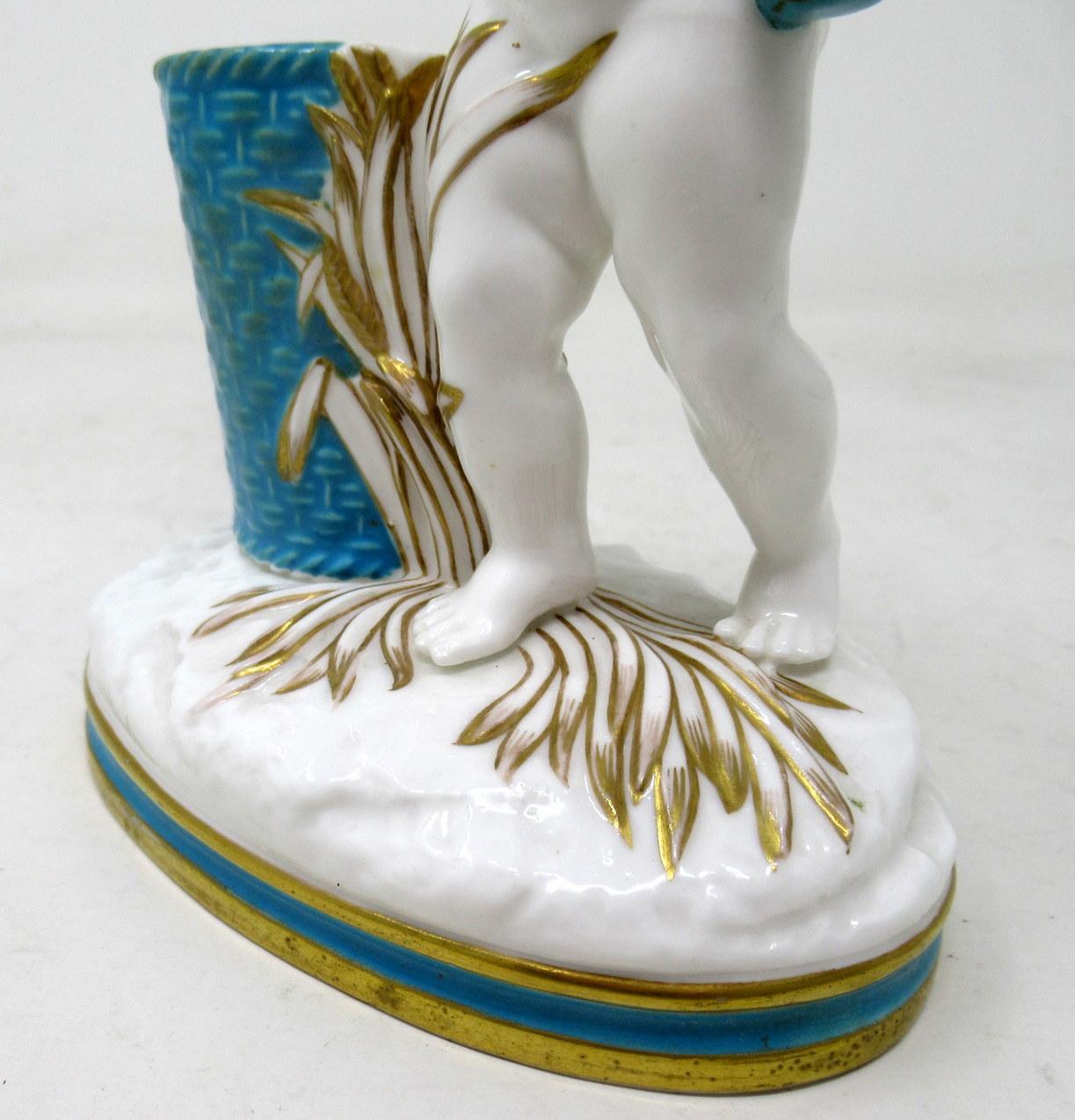 Hand-Painted Antique Minton Staffordshire Porcelain Vase Centerpiece Cherub Turquoise Gilt For Sale