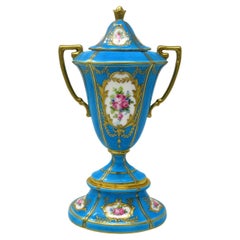 Ancien vase en porcelaine de Minton Staffordshire, centre de table, roses et fleurs, 19 carats