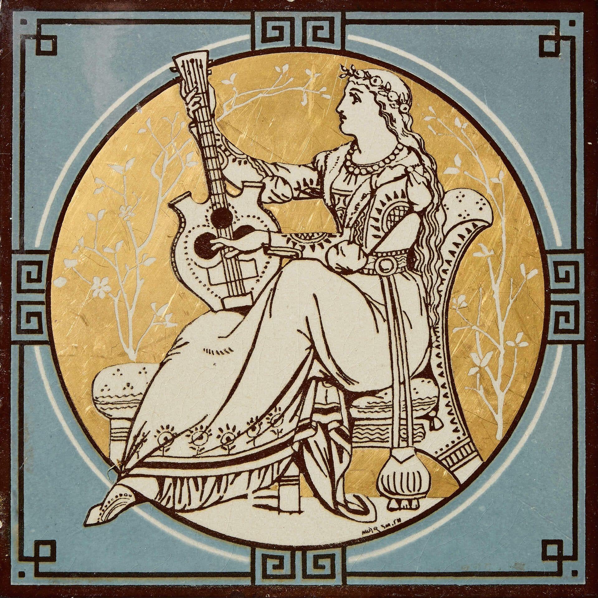 Victorian Antique Minton Tile of 'Classical Figures' by John Moyr Smith For Sale