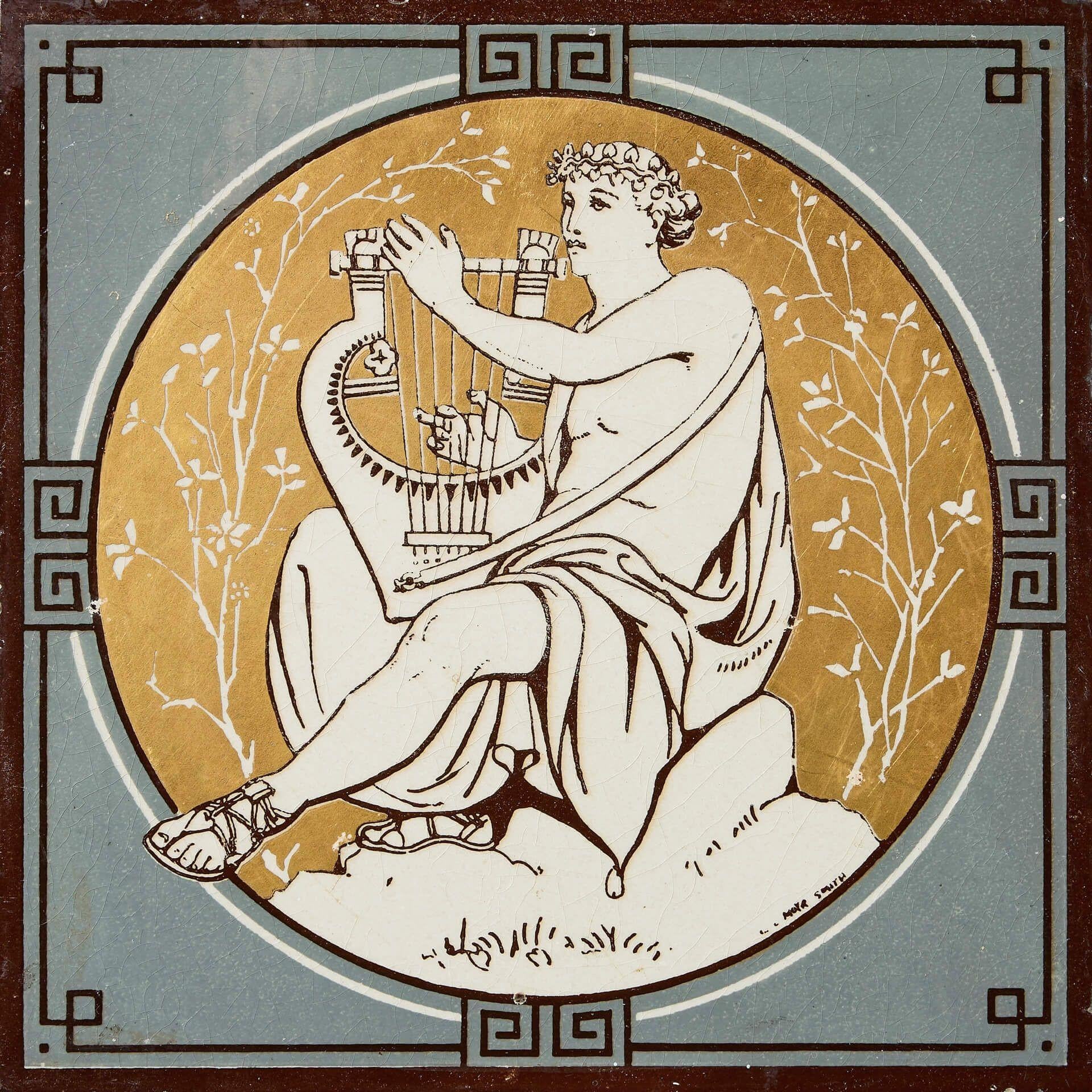 Victorian Antique Minton Tile of Musical Classical Figures by John Moyr Smith For Sale