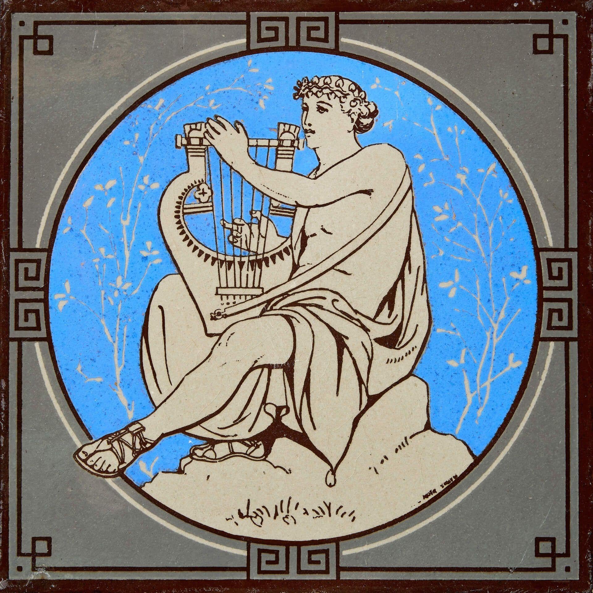 Victorian Antique Minton Tile of Musical Classical Figures by John Moyr Smith For Sale