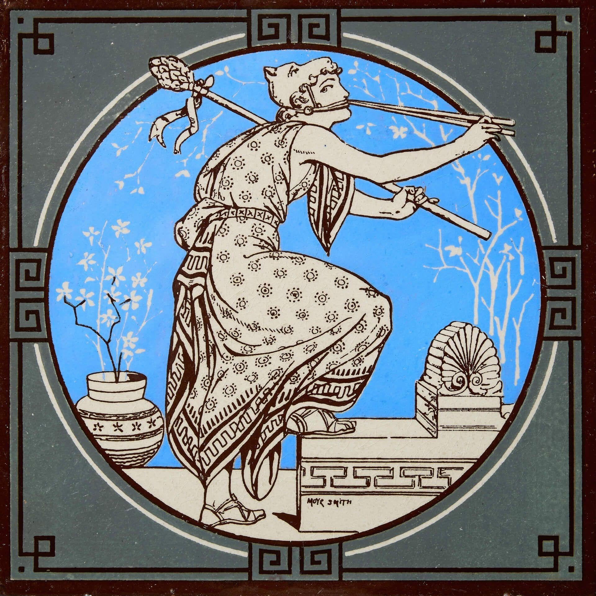 Victorian Antique Minton Tile of Musical Classical Figures by John Moyr Smith For Sale