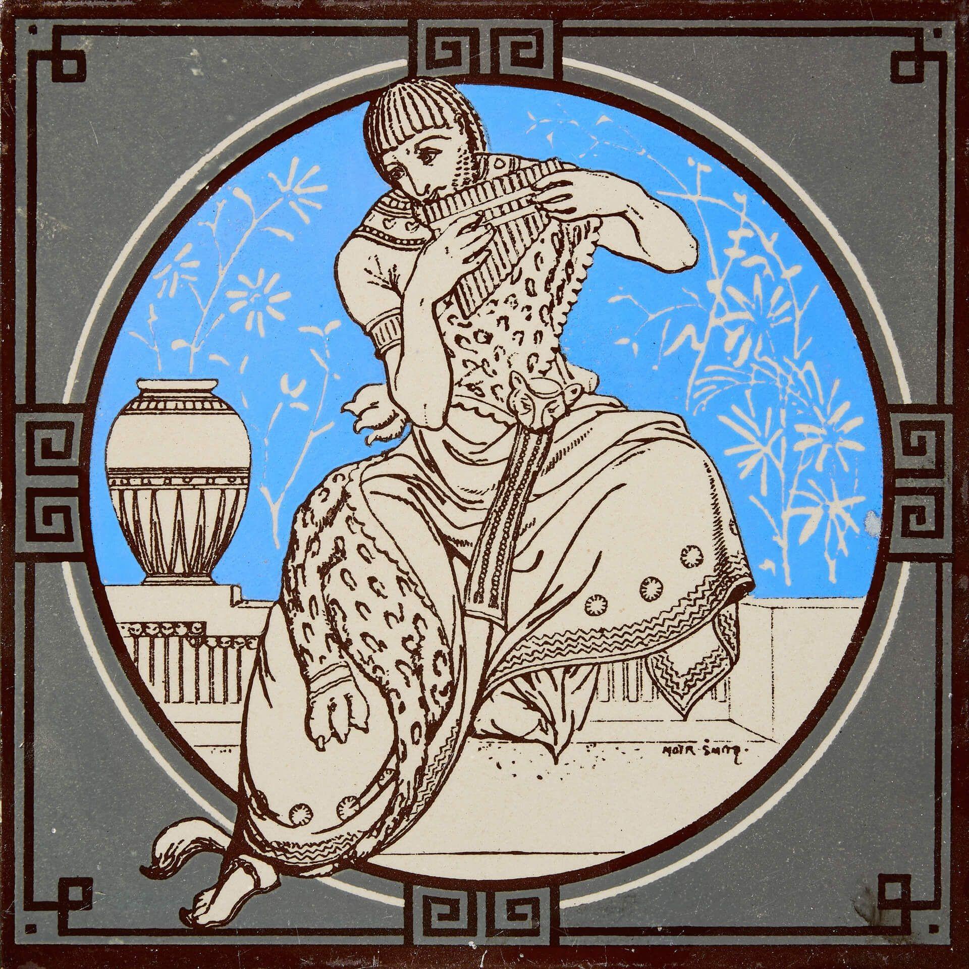 Neoclassical Antique Minton Tile of Musical Classical Figures by John Moyr Smith For Sale