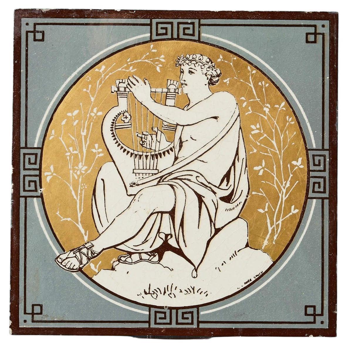 Antica piastrella di John Minton con figure musicali classiche di John Moyr Smith