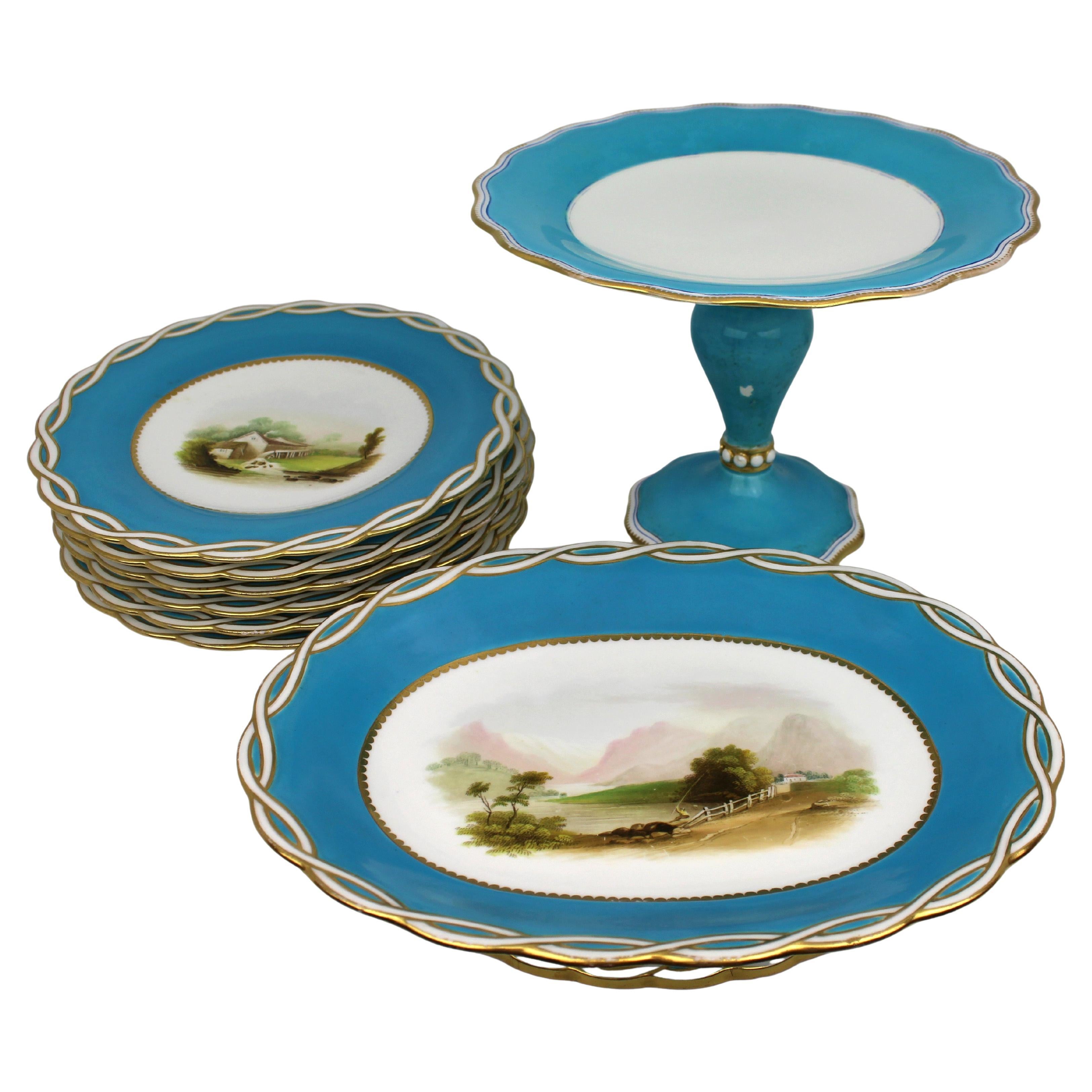 Service à dessert ancien en porcelaine victorienne de Minton
