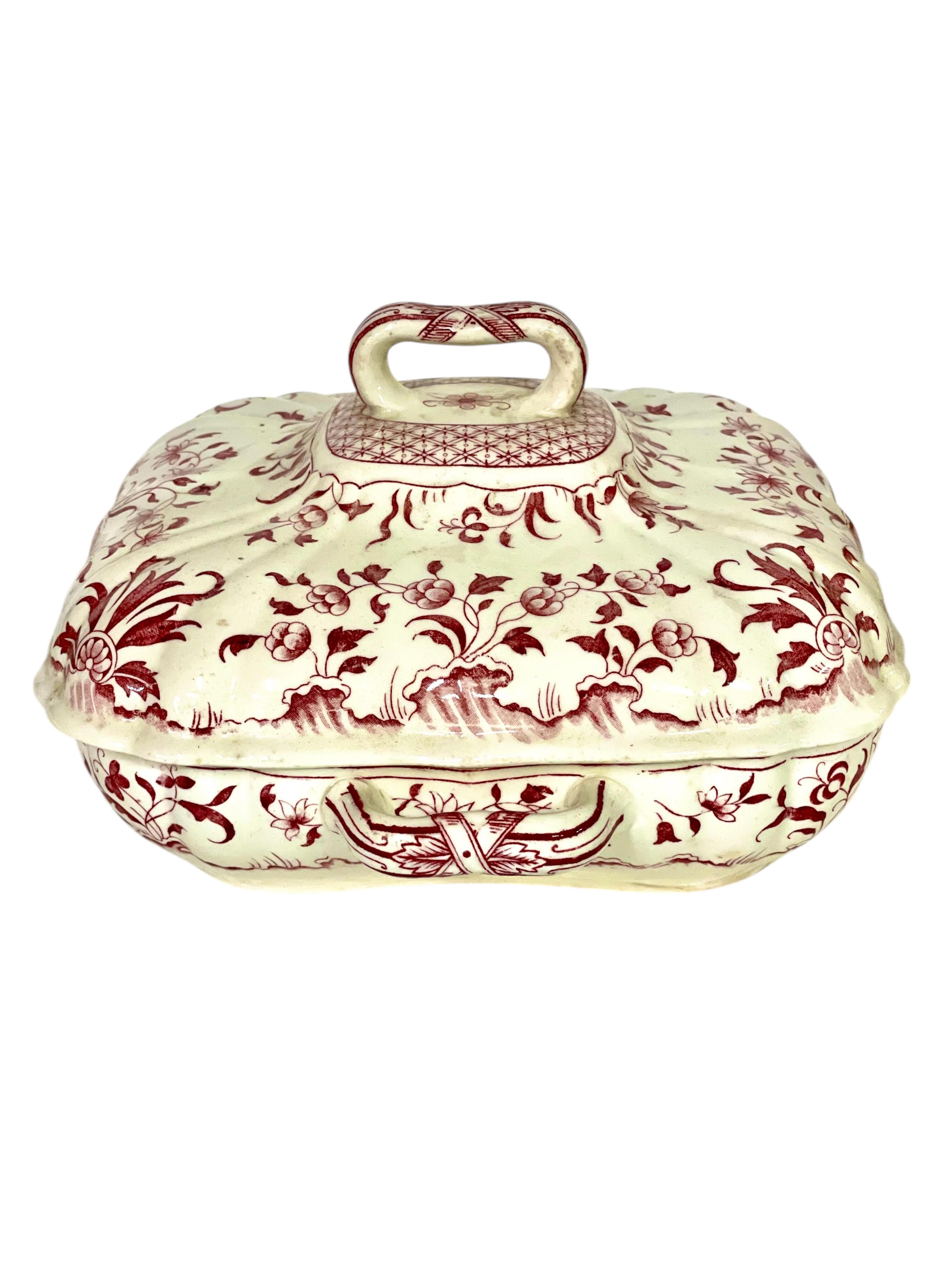 Antiguo Plato para Verduras con Tapa Minton's en Patrón Montrose, Siglo XIX Fayenza en venta