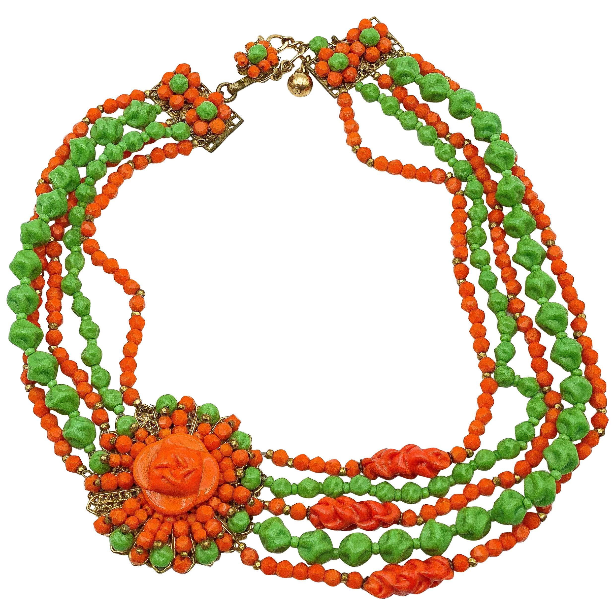 Antique Miriam Haskel Beaded Brooch-Style Necklace 