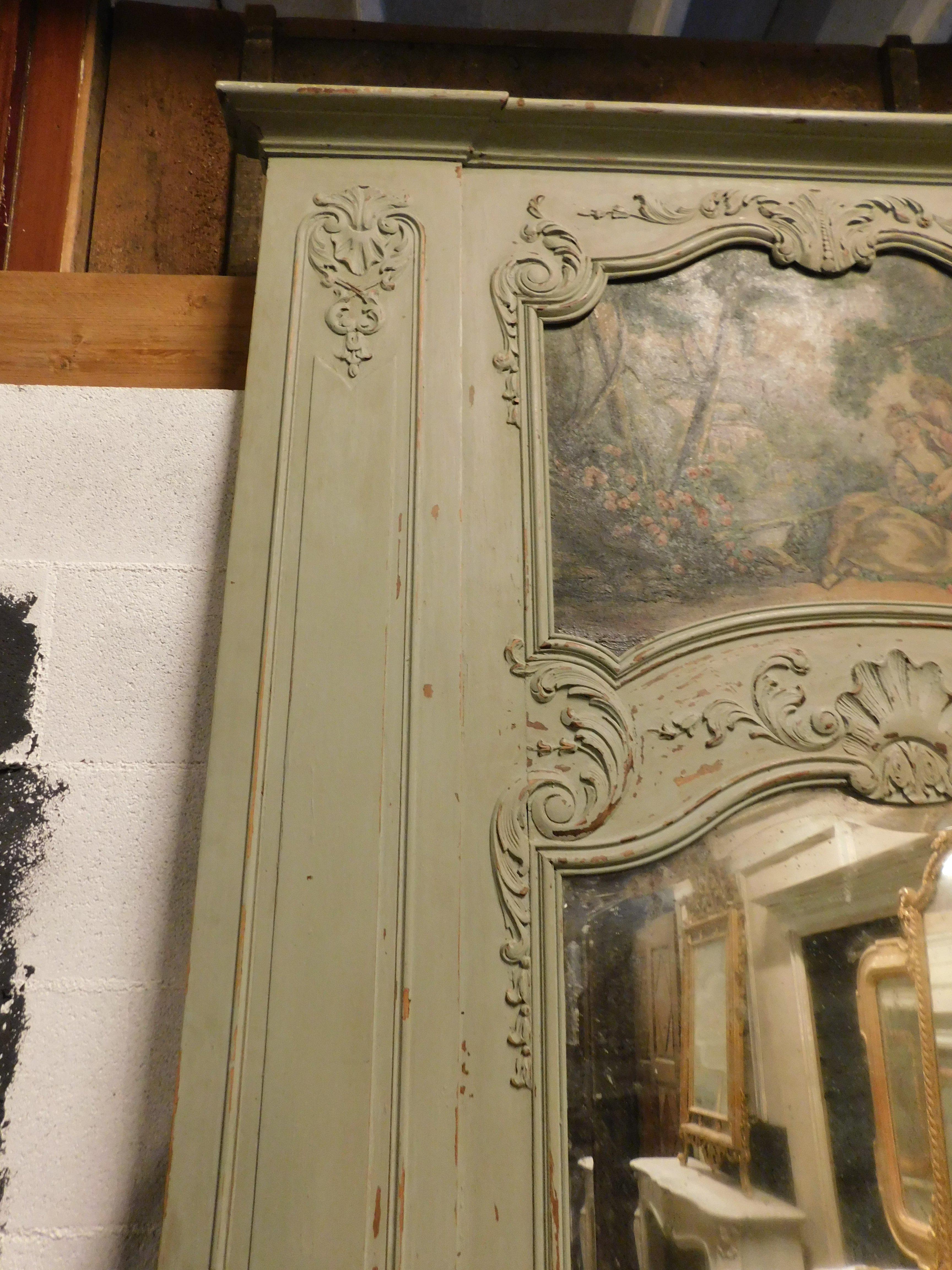 Antique Mirror for Fireplace, Lacquered, Carved and Painted, 19th Century France In Good Condition In Cuneo, Italy (CN)