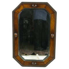 Antique Mirror, Framed Oak Mirror, Beveled Frame, Scotland 1920, H038