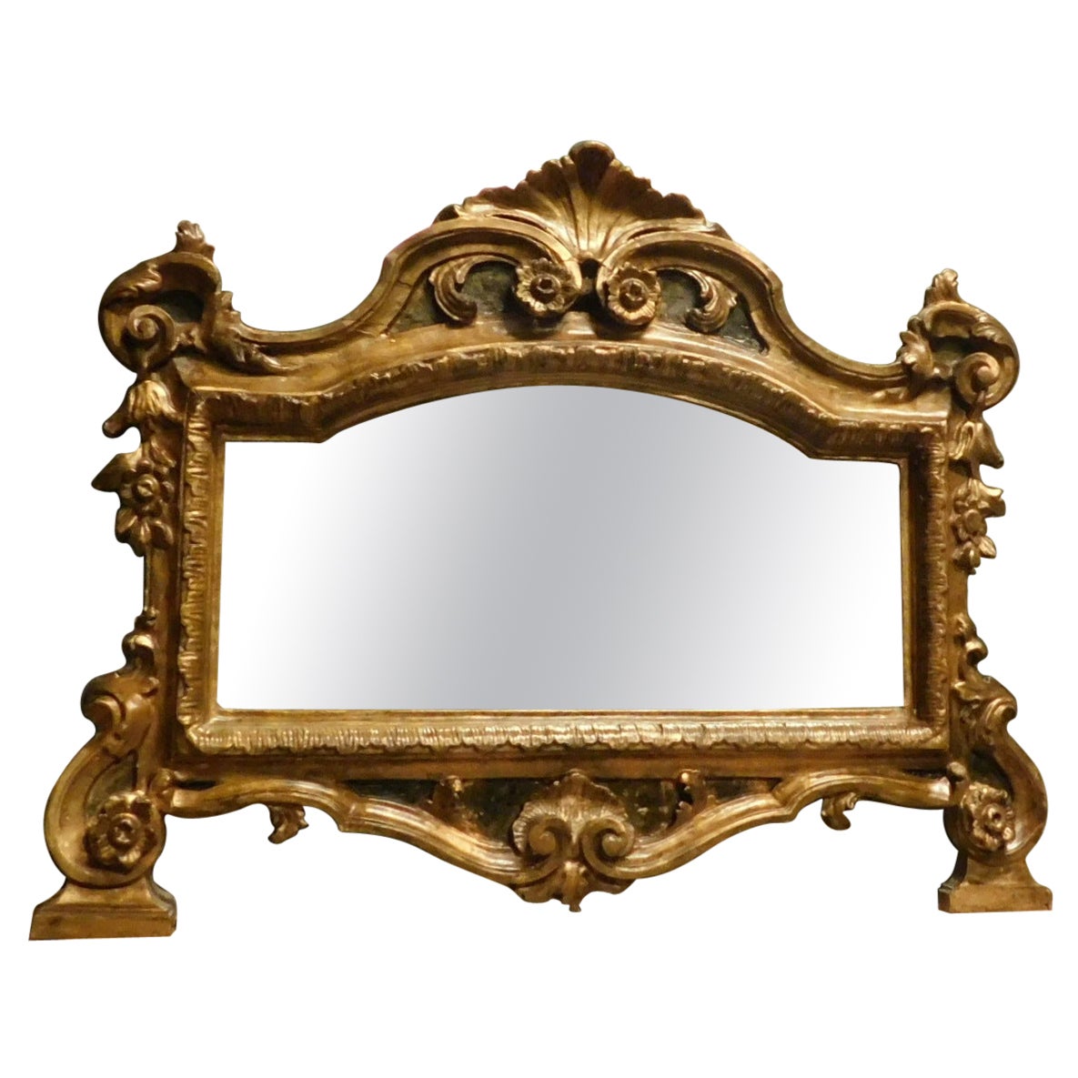 Antique Mirror in Gilded and Lacquered Wood, Siglo XIX Italia en venta