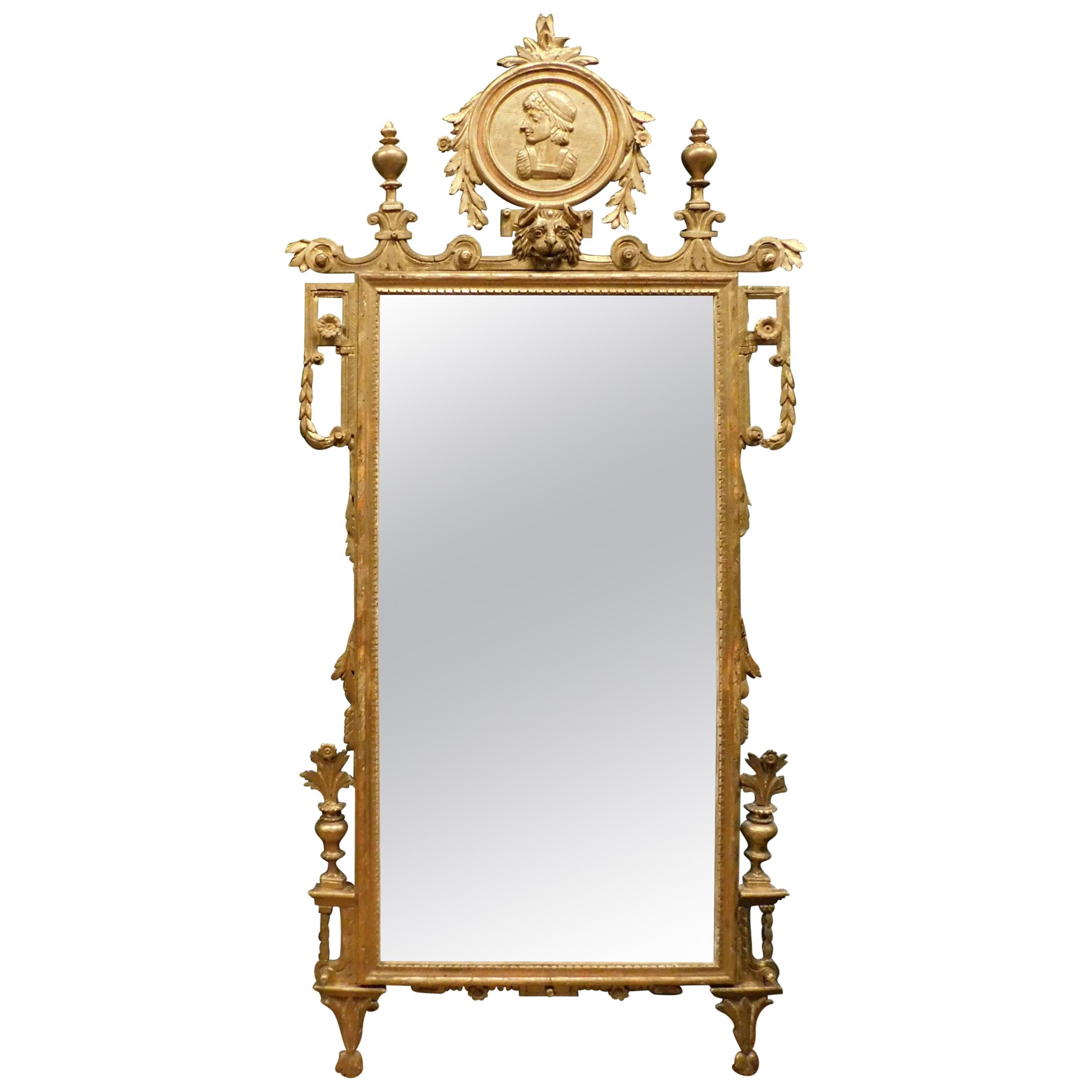 Antique Mirror in Gilded and Richly Carved Wood, 18th Century Florence 'Italy'