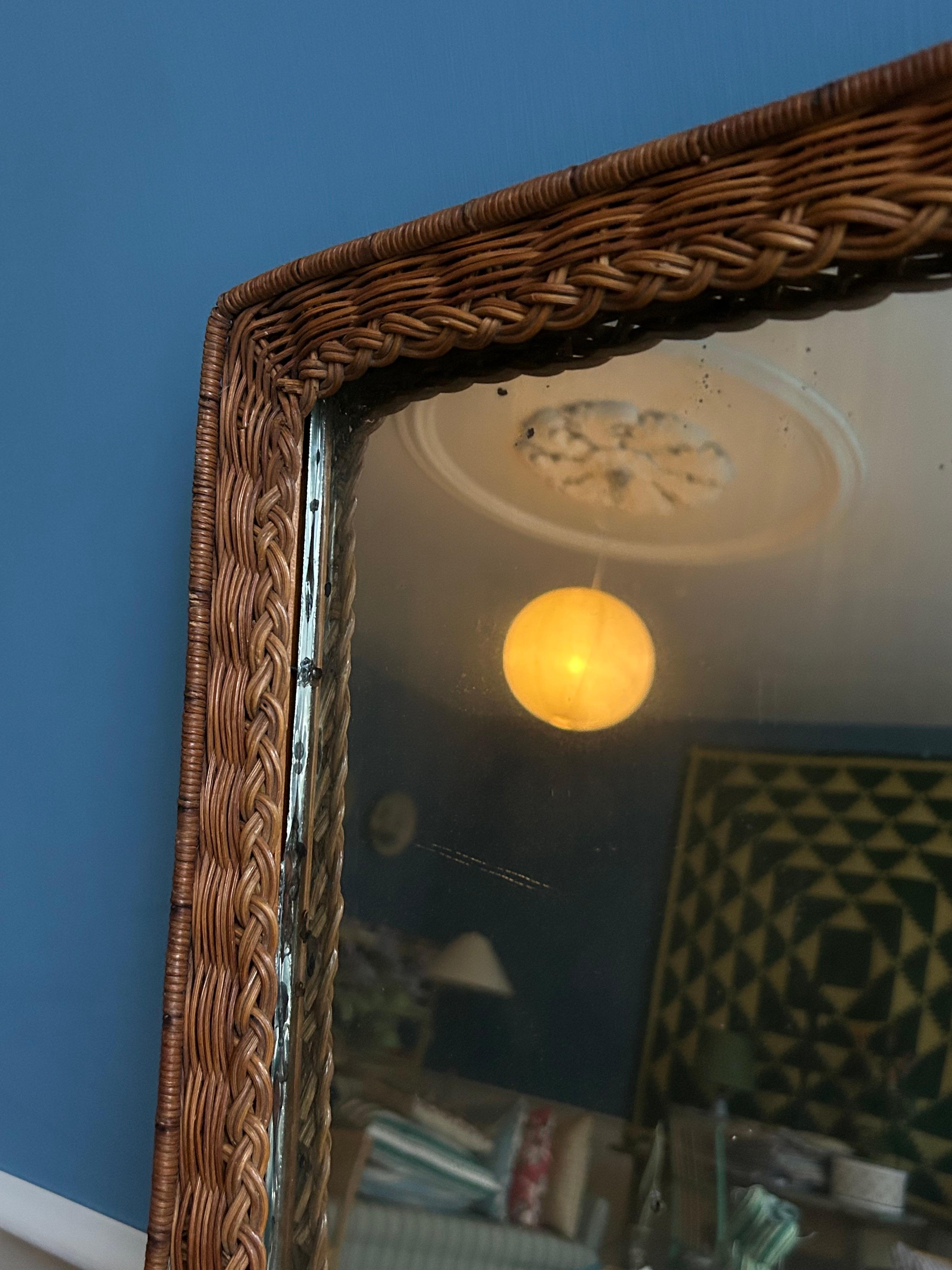 Antique MIrror in Rattan Frame, Italy, Late 19th Century For Sale 1