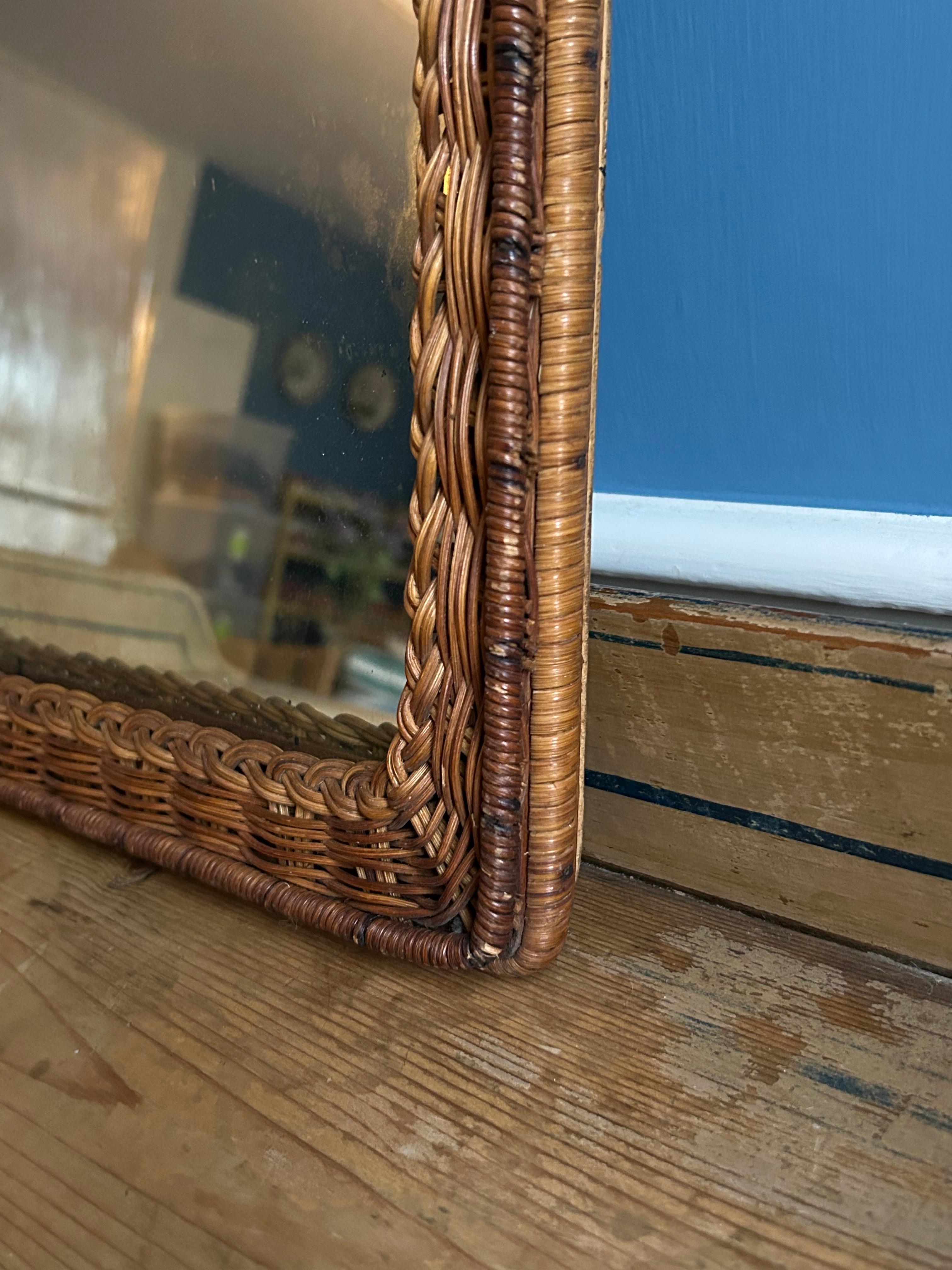 Antique MIrror in Rattan Frame, Italy, Late 19th Century For Sale 2