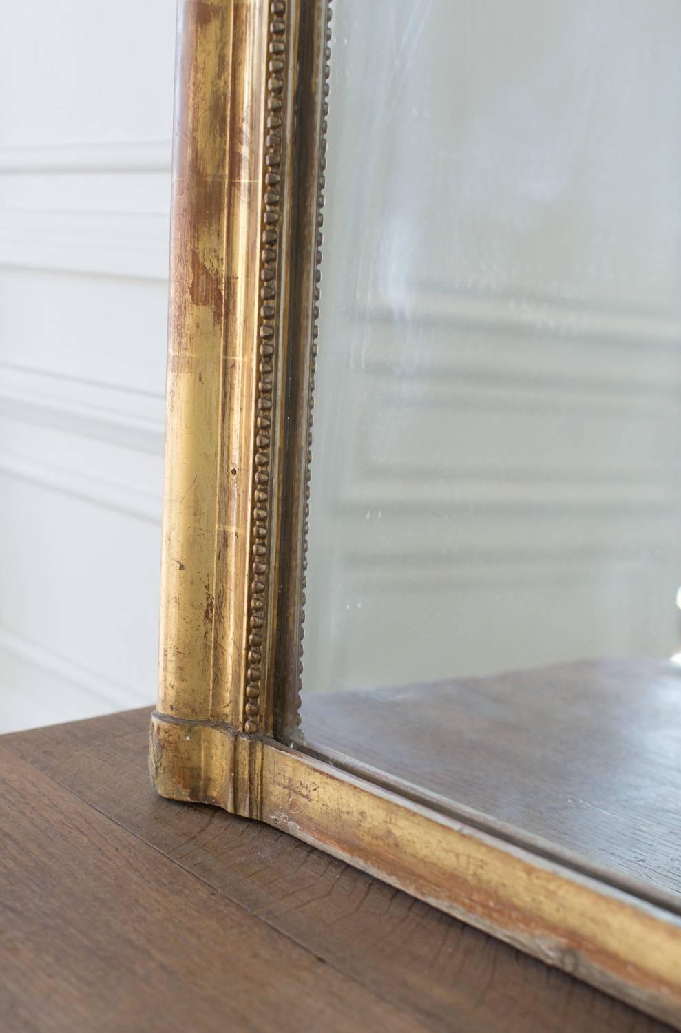 French Antique Mirror with Beading and Gilt, 1880 For Sale