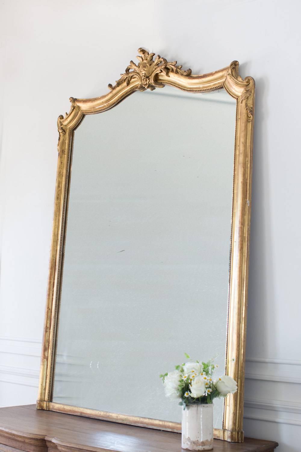 19th Century Antique Mirror with Beading and Gilt, 1880 For Sale