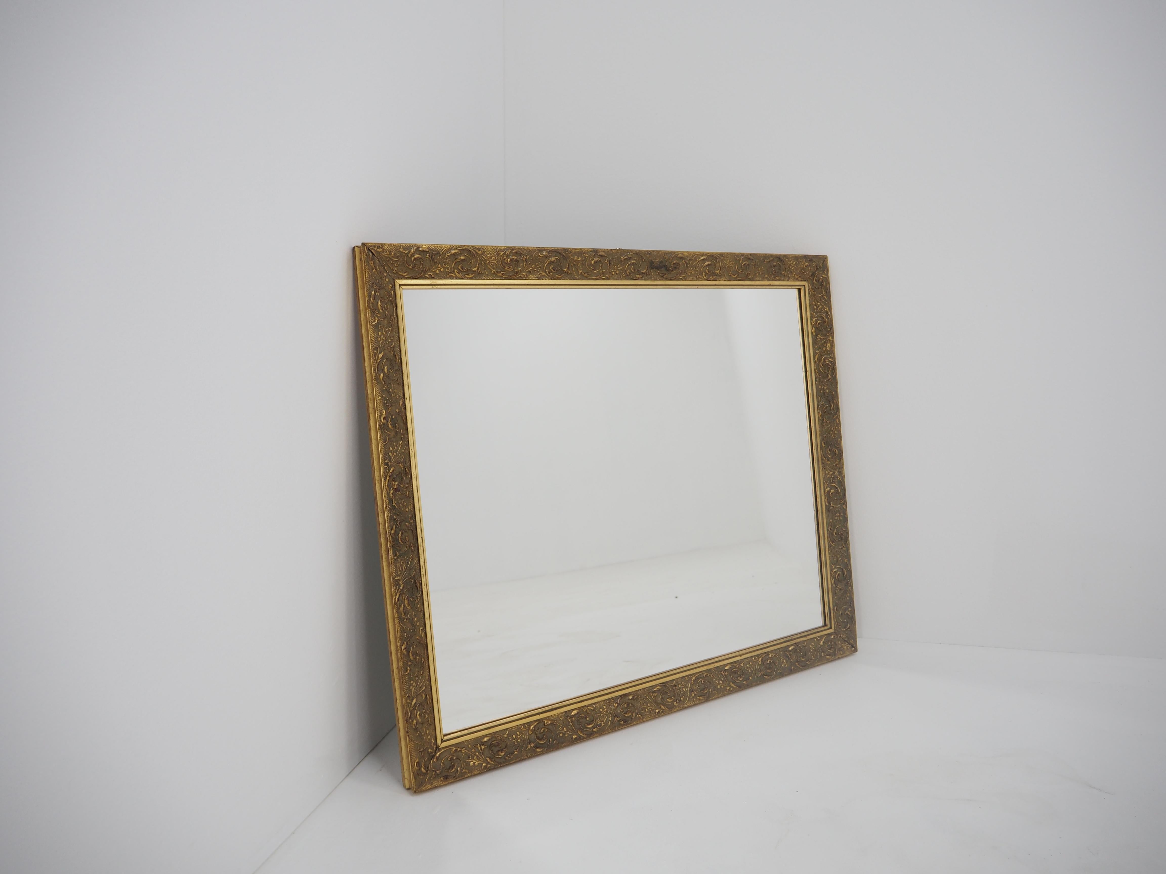 Antique Mirror with Wood Frame In Good Condition In Praha, CZ