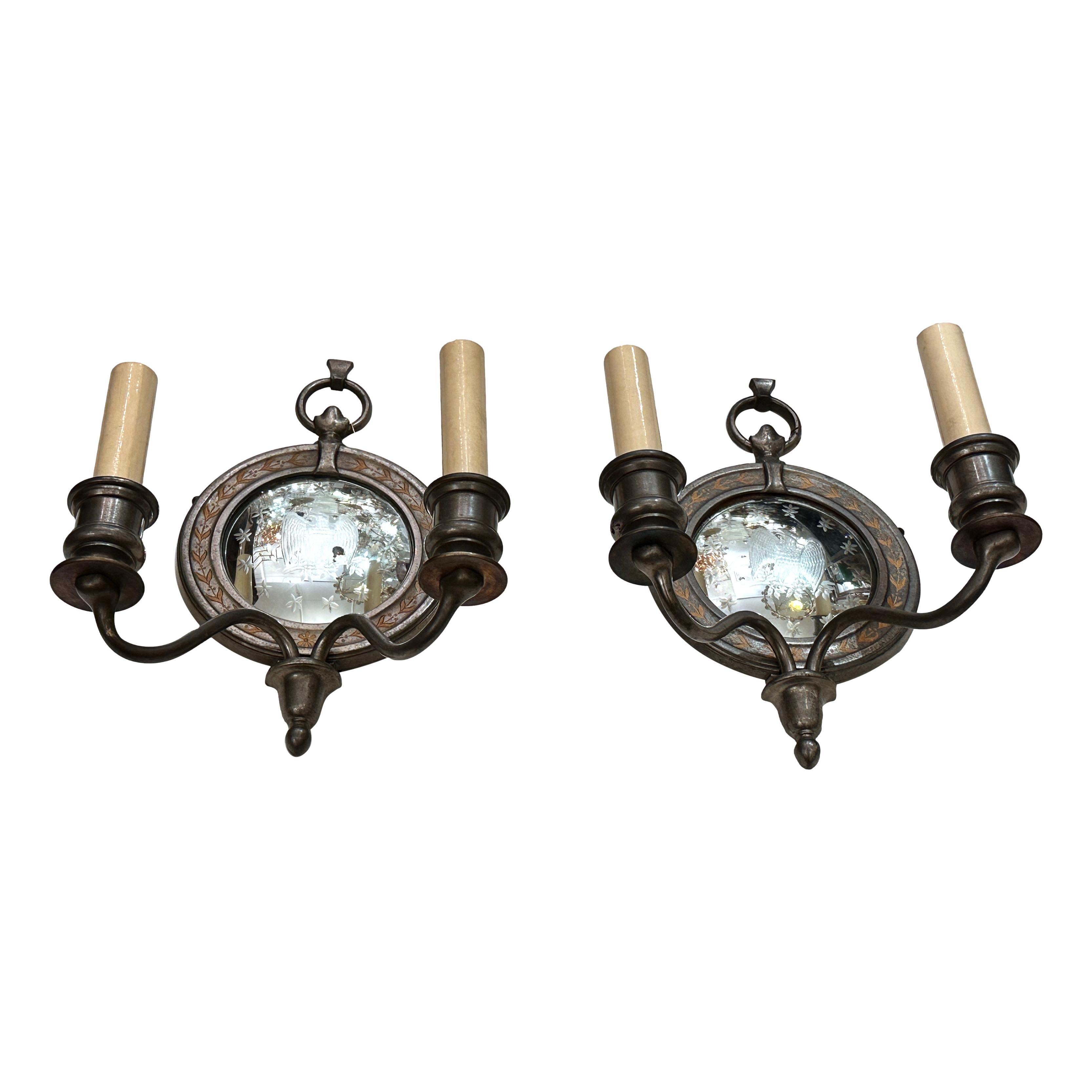 Antique Mirrored Back Sconces In Good Condition For Sale In New York, NY