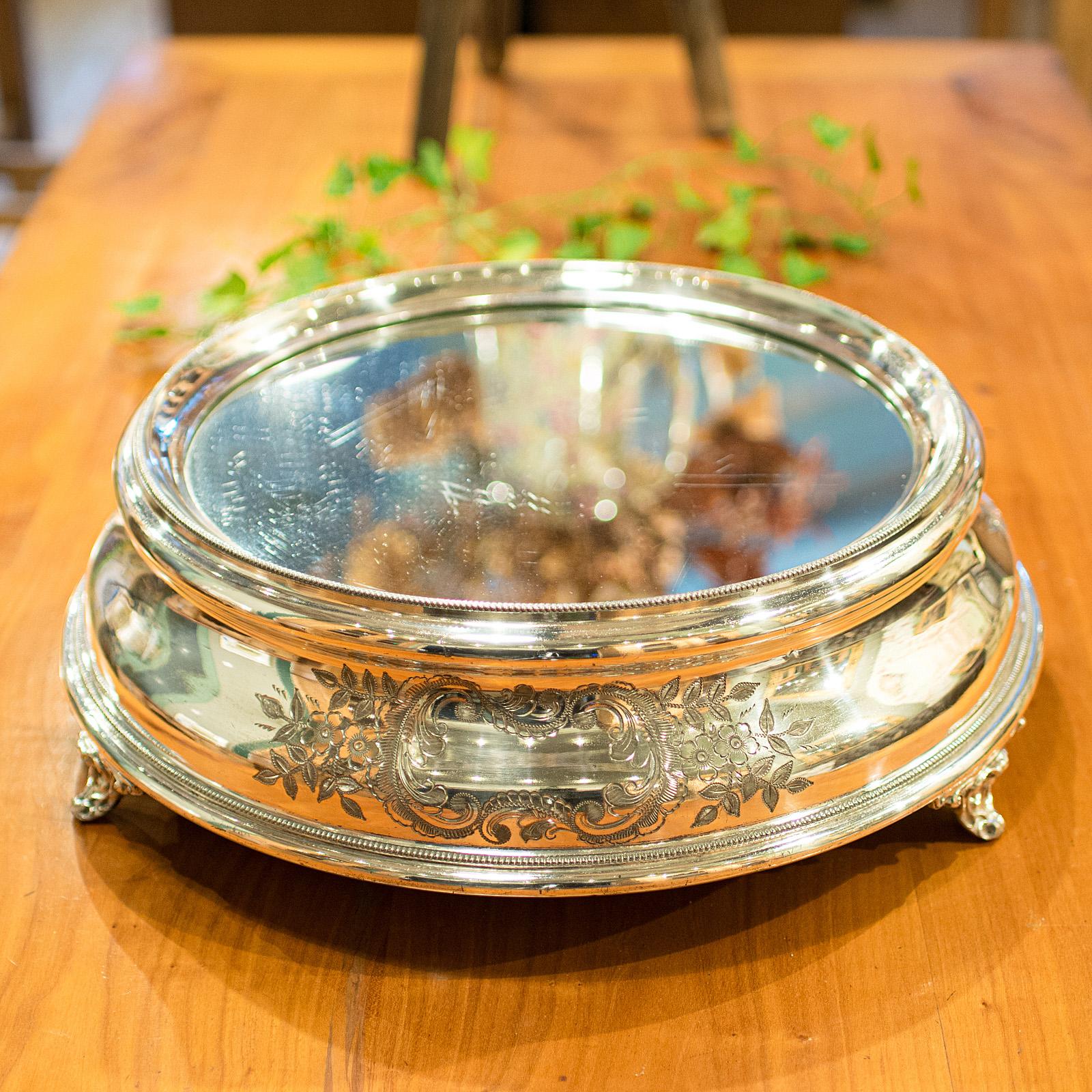 Expositor de Tartas Antiguo con Espejo, Plateado, Minorista, Boda, Eduardiano principios del siglo XX en venta