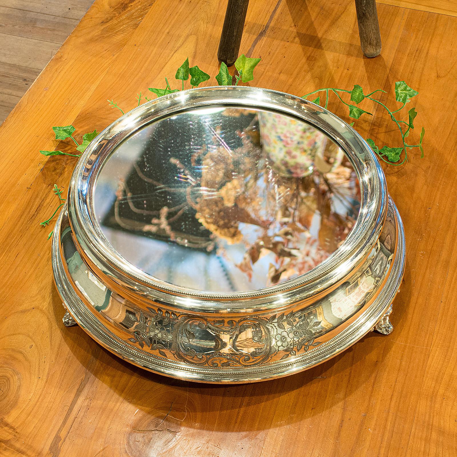 Expositor de Tartas Antiguo con Espejo, Plateado, Minorista, Boda, Eduardiano en venta 1