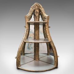 Antique Mirrored Corner Shelf, English, Gilt Gesso, Decorative Display, Regency