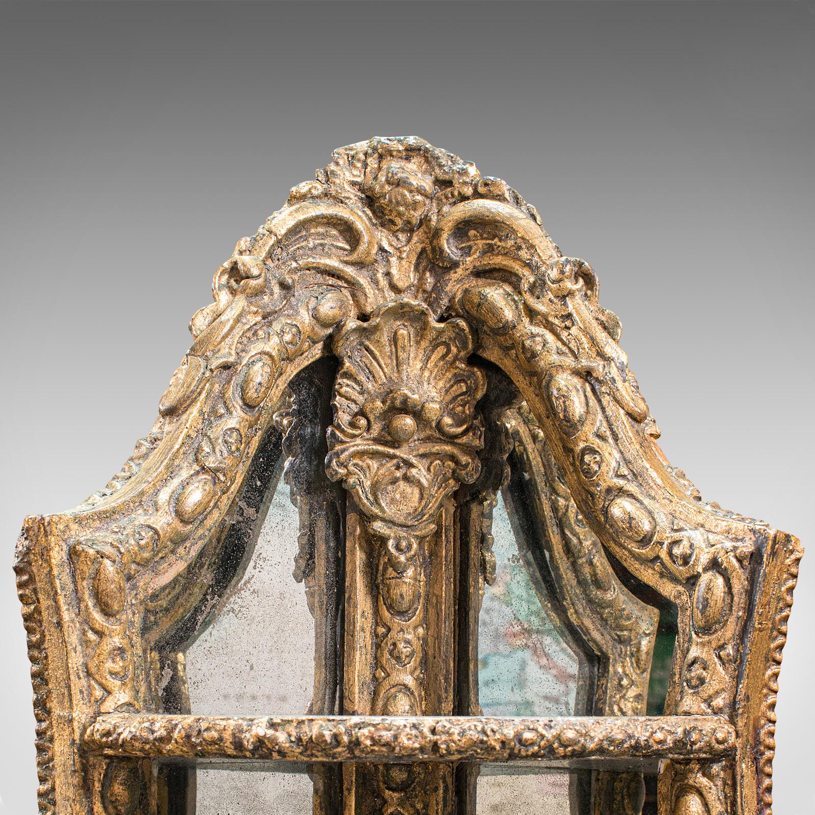 British Antique Mirrored Corner Shelf, English, Gilt Gesso, Decorative Display, Regency