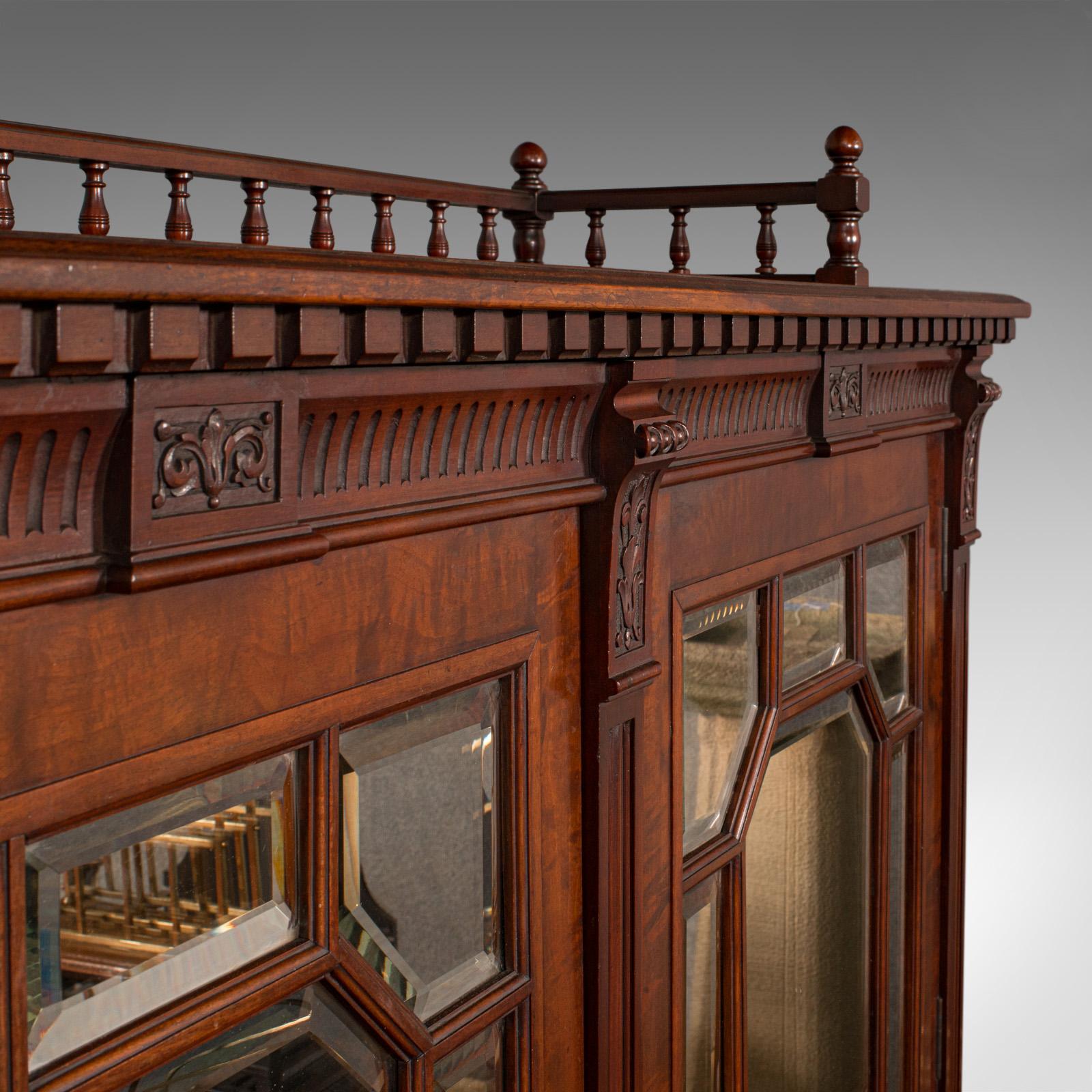 Antique Mirrored Duet Cabinet, English, Walnut, Bookcase, Cupboard, Victorian For Sale 3