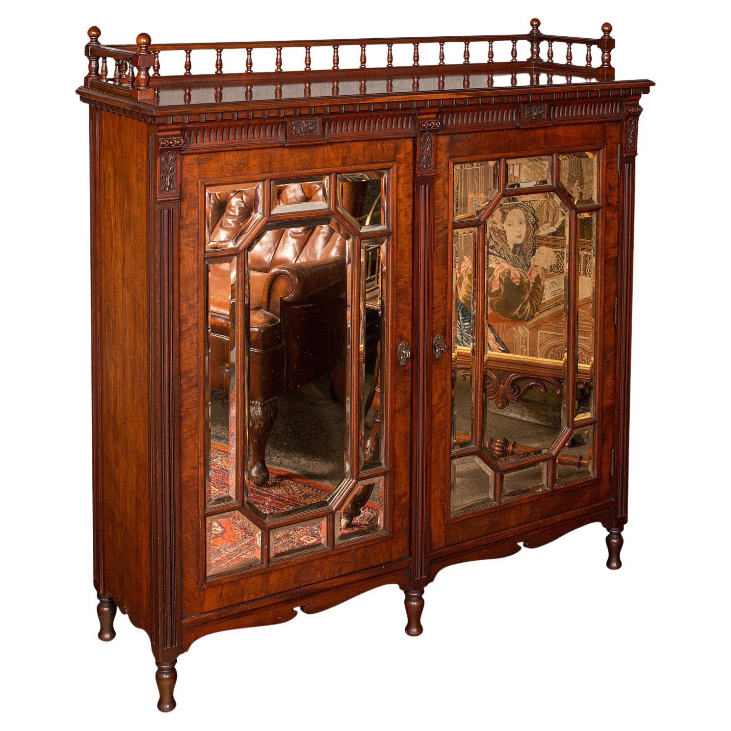 Meuble de rangement ancien en miroir, anglais, noyer, bibliothèque, armoire victorienne en vente