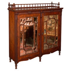 Antique Mirrored Duet Cabinet, English, Walnut, Bookcase, Cupboard, Victorian