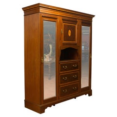 Antique Mirrored Wardrobe, English, Edwardian, Mahogany, Boxwood, circa 1910