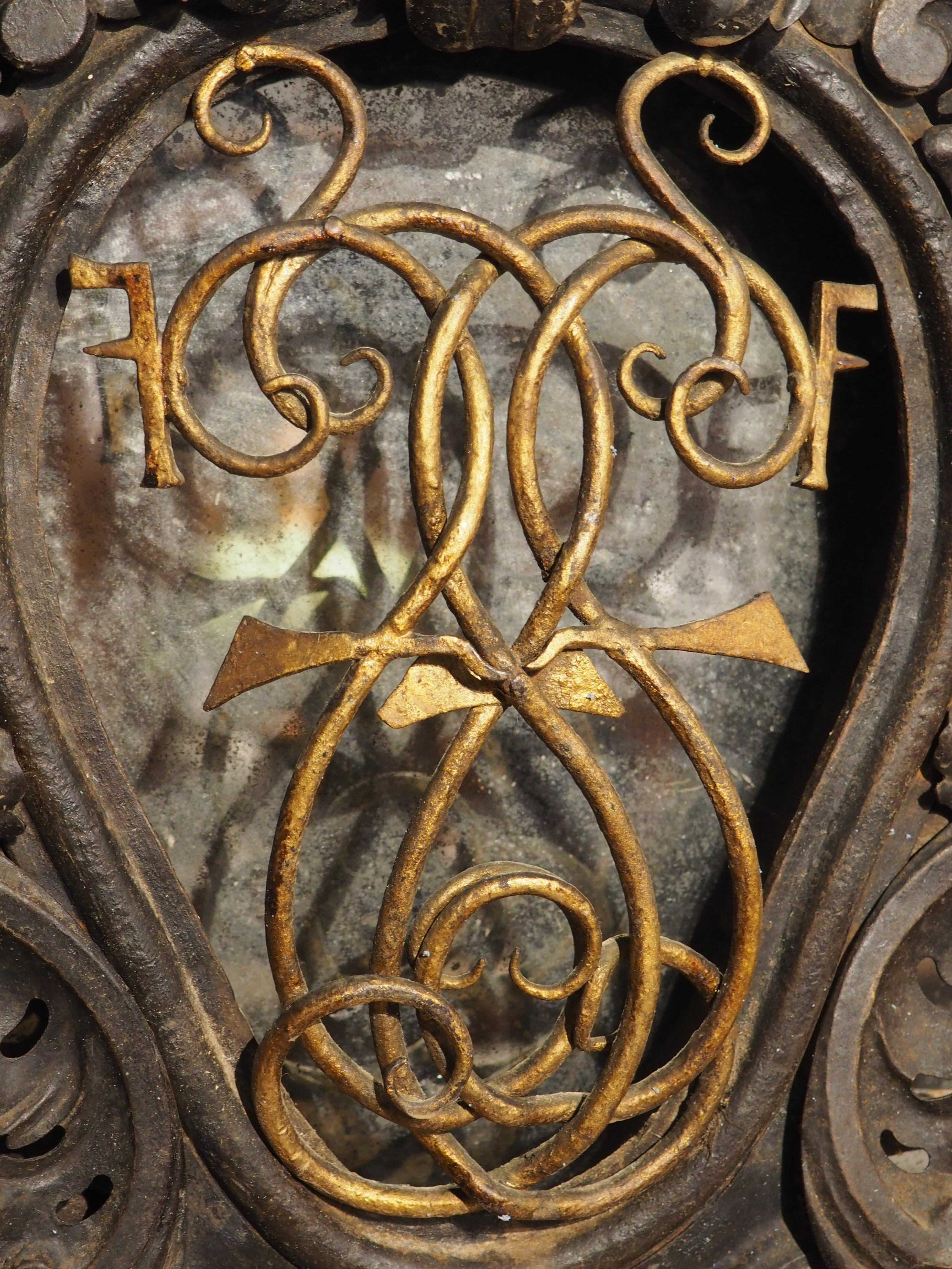 Antique Mirrored Wrought Iron and Tole Overdoor with Cartouche, France, C. 1850 6