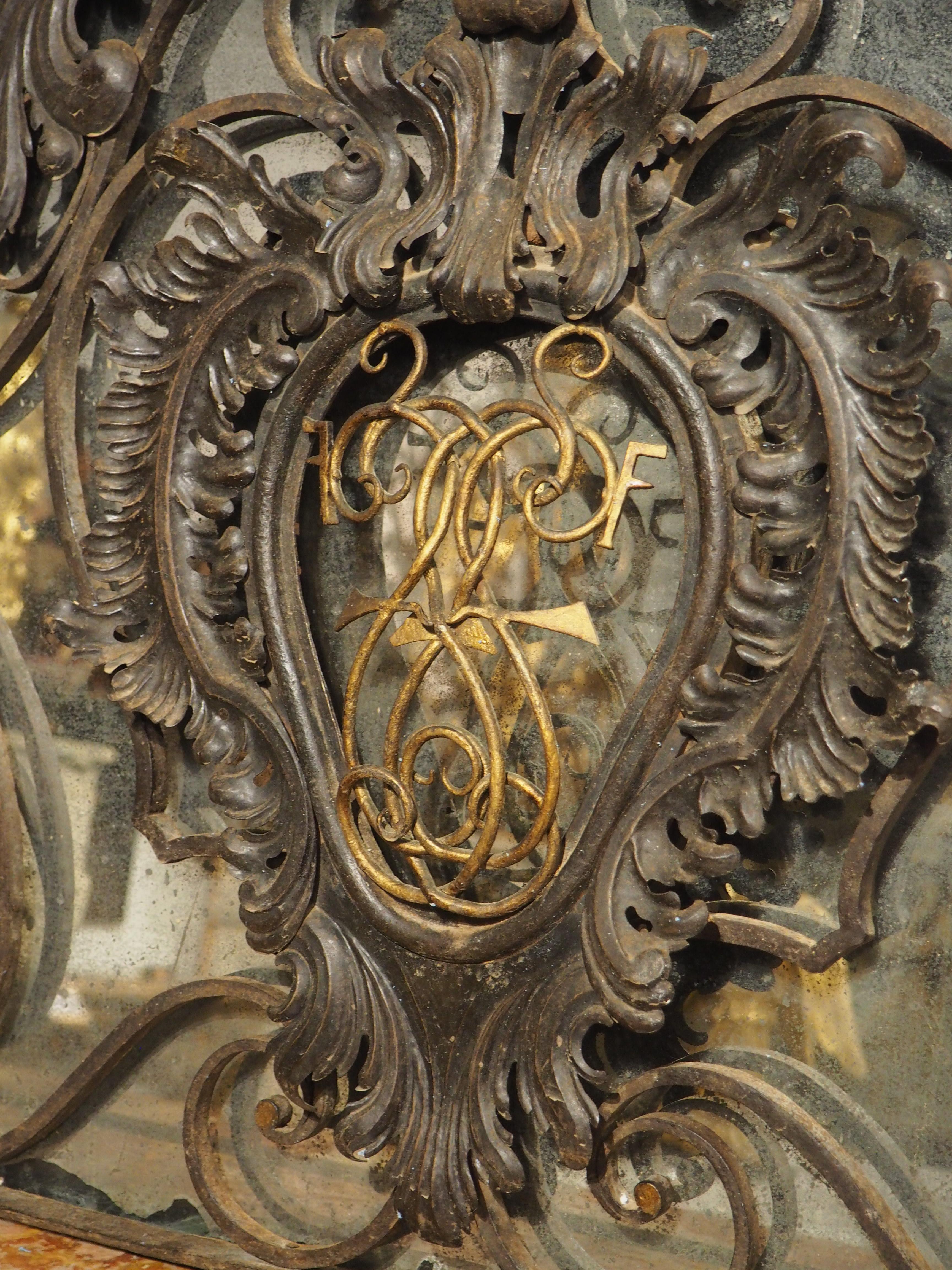 Antique Mirrored Wrought Iron and Tole Overdoor with Cartouche, France, C. 1850 10