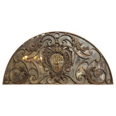 Antique Mirrored Wrought Iron and Tole Overdoor with Cartouche, France, C. 1850