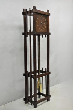 Antique Mission Arts and Crafts Oak Wood Tall Case Grandfather Clock