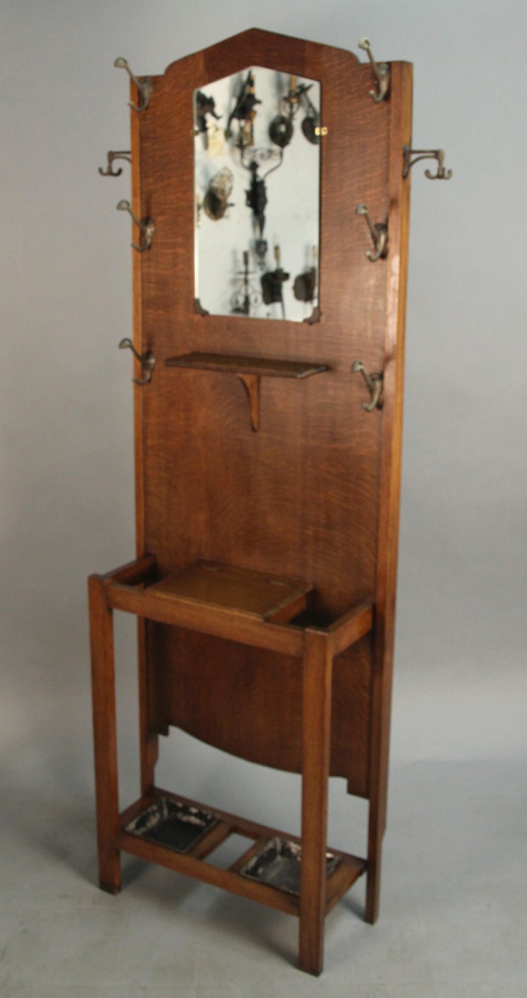 Antique Mission Arts circa 1910 Hall Tree with Mirror and Umbrella