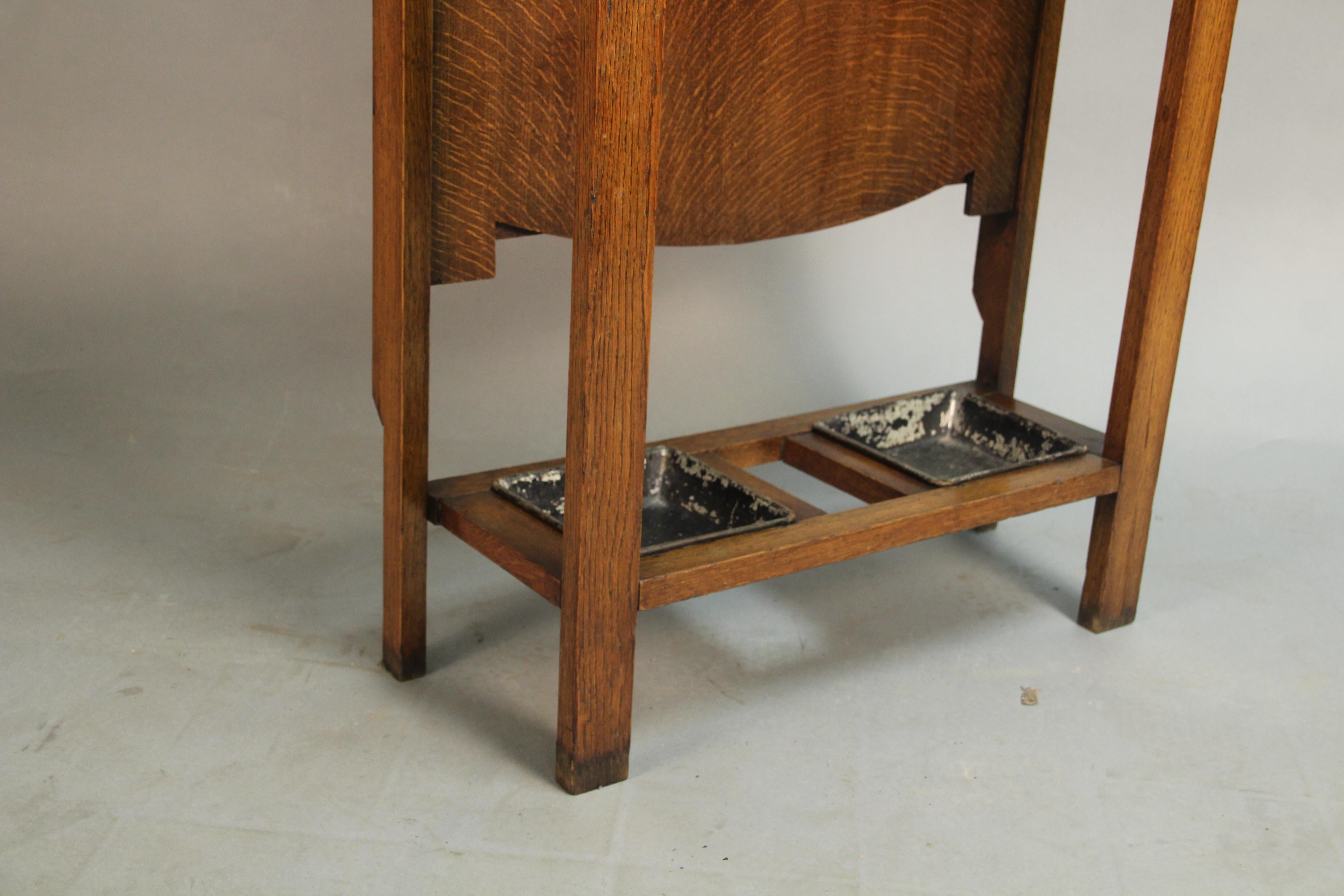 North American Antique Mission Arts circa 1910 Hall Tree with Mirror and Umbrella Stand