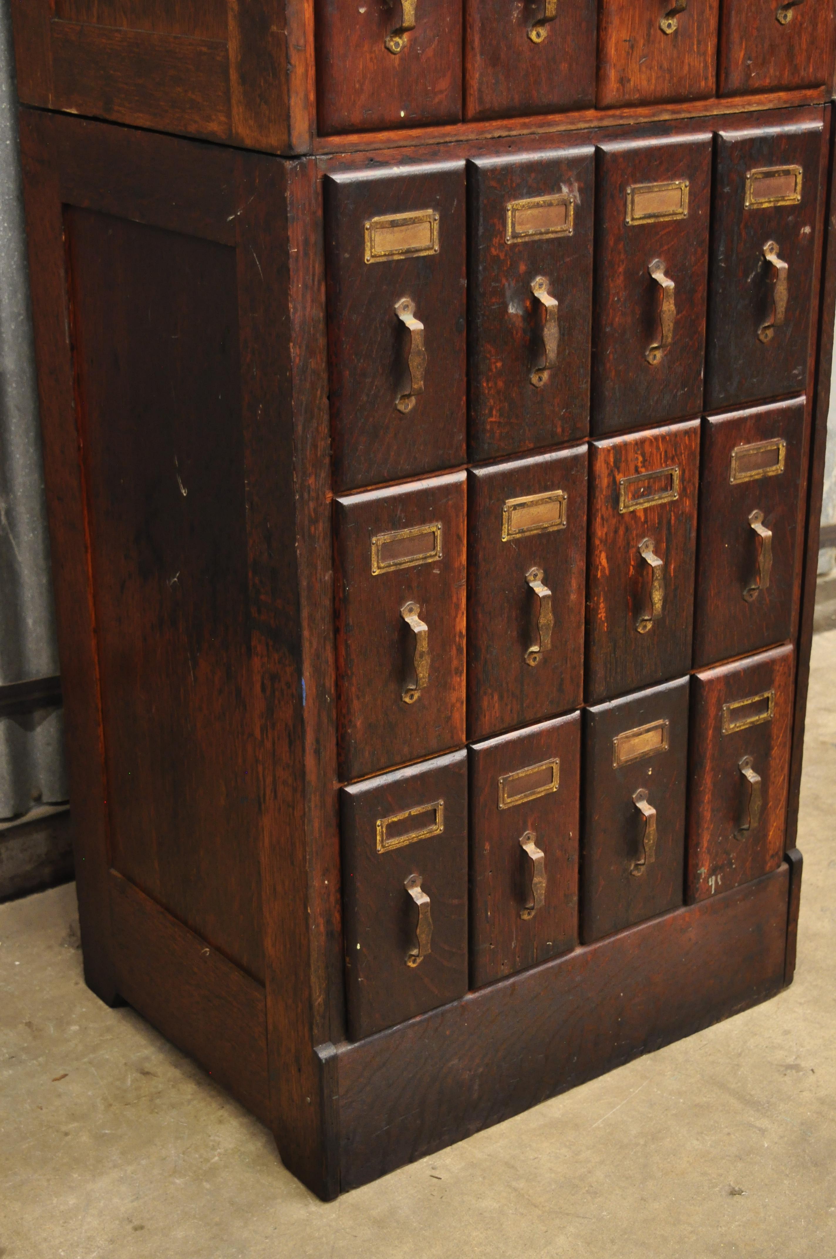 20th Century Antique Mission Arts & Crafts Stacked Macey 24-Drawer Library File Cabinet