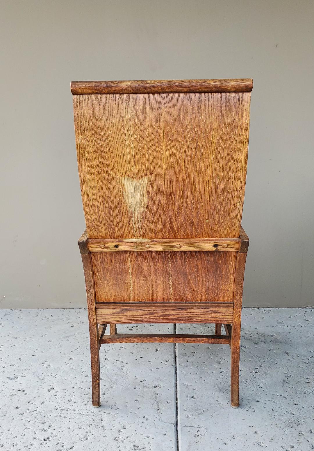 Antique Mission Arts & Crafts Craftsman Quarter Sawn Oak Tall Back Resting Chair For Sale 6