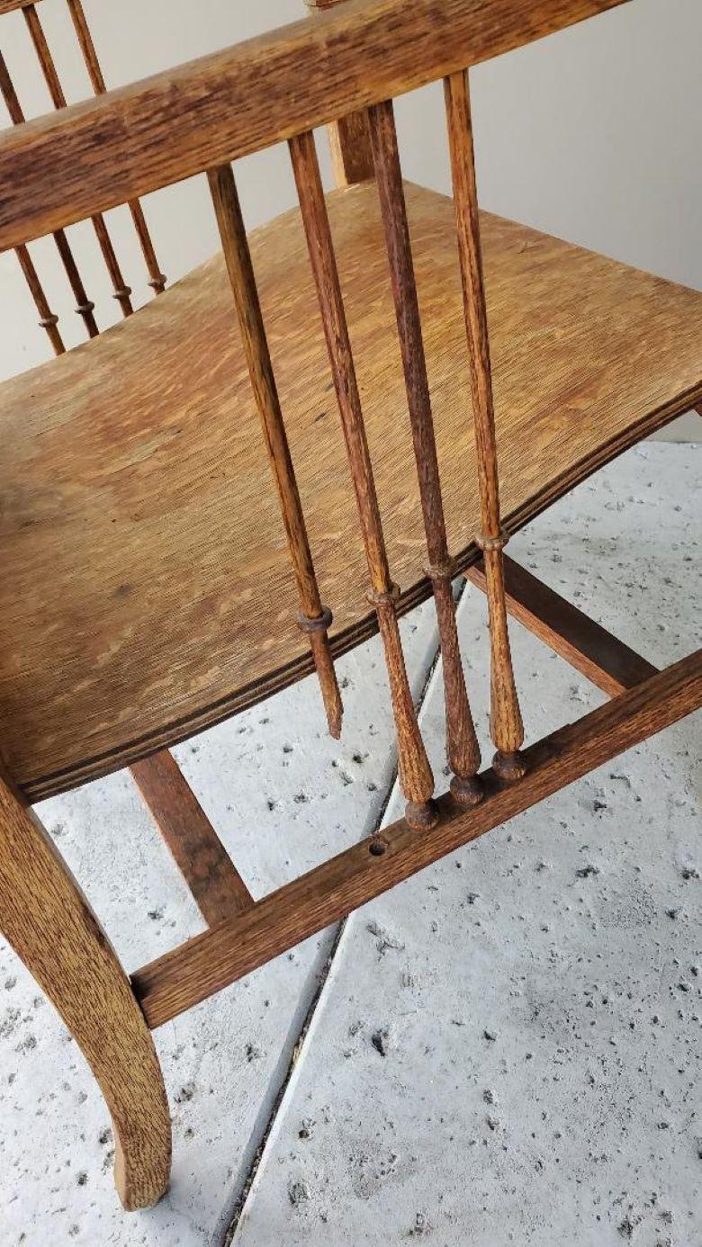 Antique Mission Arts & Crafts Craftsman Quarter Sawn Oak Tall Back Resting Chair For Sale 9
