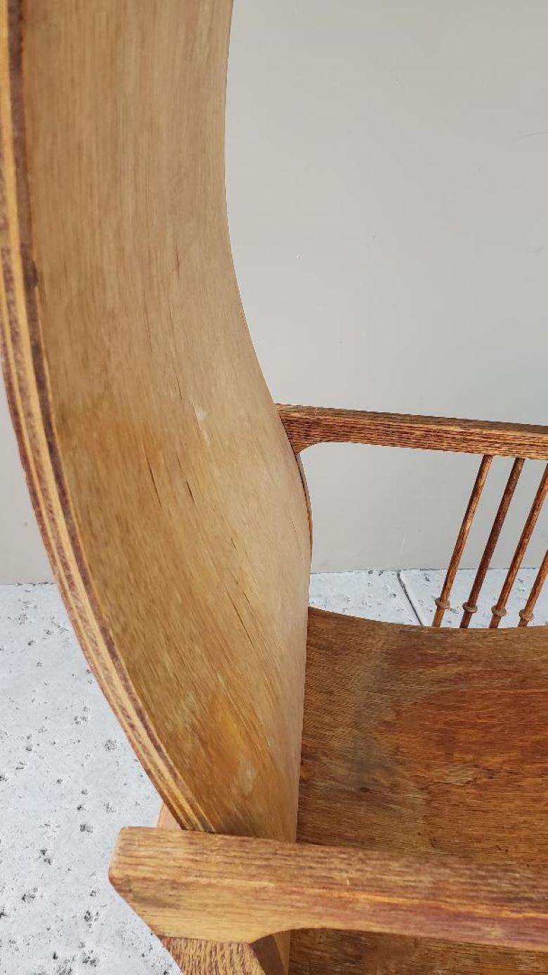 Antique Mission Arts & Crafts Craftsman Quarter Sawn Oak Tall Back Resting Chair For Sale 11
