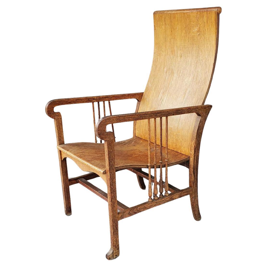 Antique Mission Arts & Crafts Craftsman Quarter Sawn Oak Tall Back Resting Chair For Sale